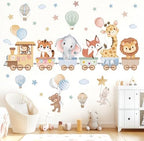 wondever Jungle Animals Train Wall Decals Hot Air Balloon Wall Stickers