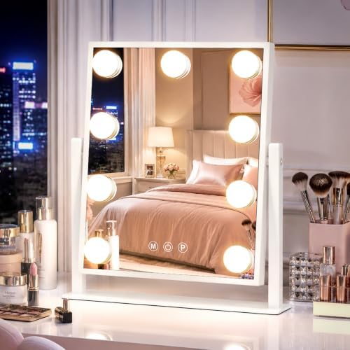 9-Bulbs Vanity Mirror with Dimmable Lights, Touch Control, 3 Color