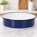 3-Piece Blue Enamel Roasting Pan Set, 10.2/12/13.6 Inch Round Pans