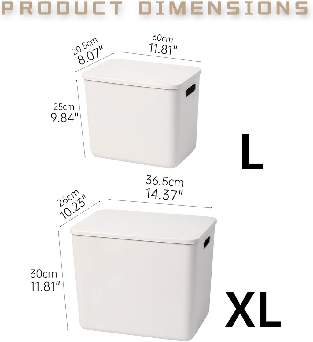 Yishyfier 26QT Plastic Storage Baskets With Lid Organizing Container Lidded Knit Storage Organizer Bins for Shelves Drawers Desktop Closet Playroom Classroom Office(4XL+2L, Light grey)