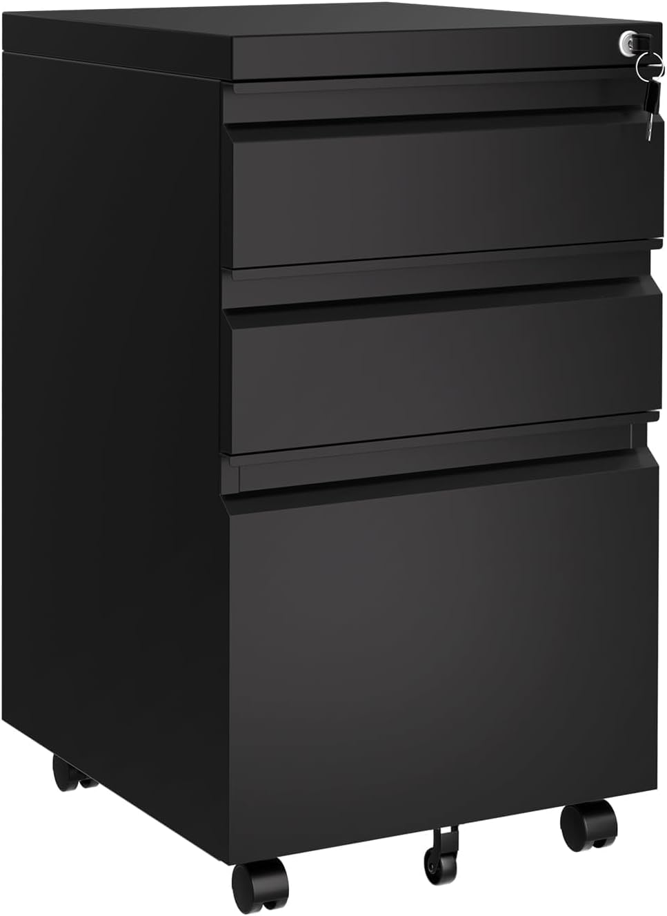 24-Inch Black 3-Drawer Mobile Tool Cabinet, Rolling Cold-Rolled Steel Storage Cart for Garage, Workshop, Office, or Utility Organization, Heavy-Duty Mobile Toolbox with Smooth Casters for Easy Access