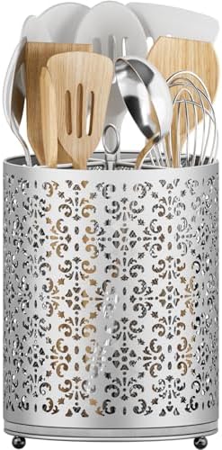 360° Rotating Utensil Holder: Extra Large Cooking Silverware Caddy QuickDry