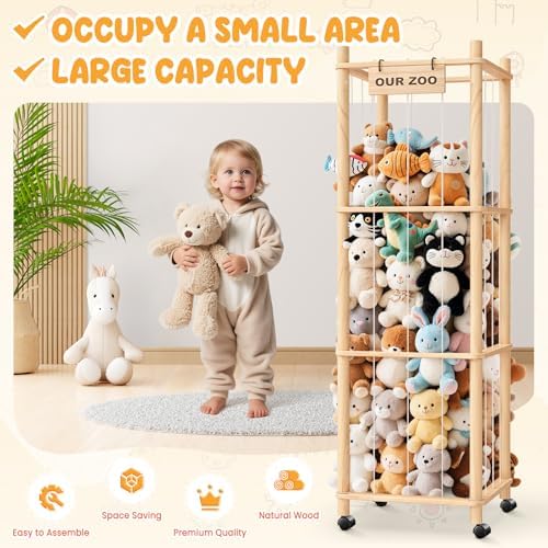 Stuffed Animal Storage Organizer with Wheels, Plush Storage Cage