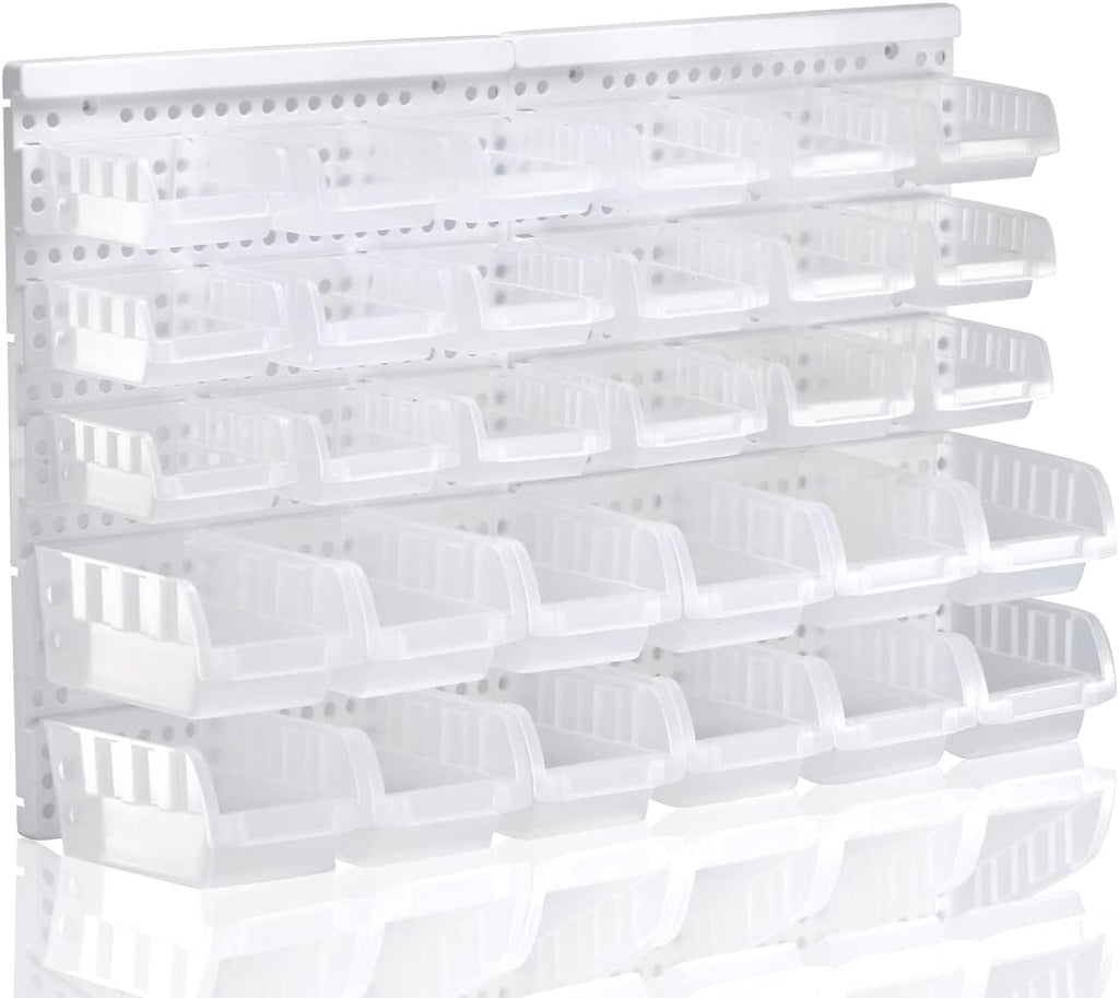 Transparent Pink Garage Organizer Bins, 120PCS Wall Mounted Storage Small Parts Bins With White Pegboard to Store Nuts,Bolts, Screws, Nails