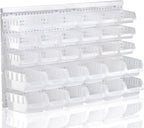 Transparent Pink Garage Organizer Bins, 120PCS Wall Mounted Storage Small Parts Bins With White Pegboard to Store Nuts,Bolts, Screws, Nails