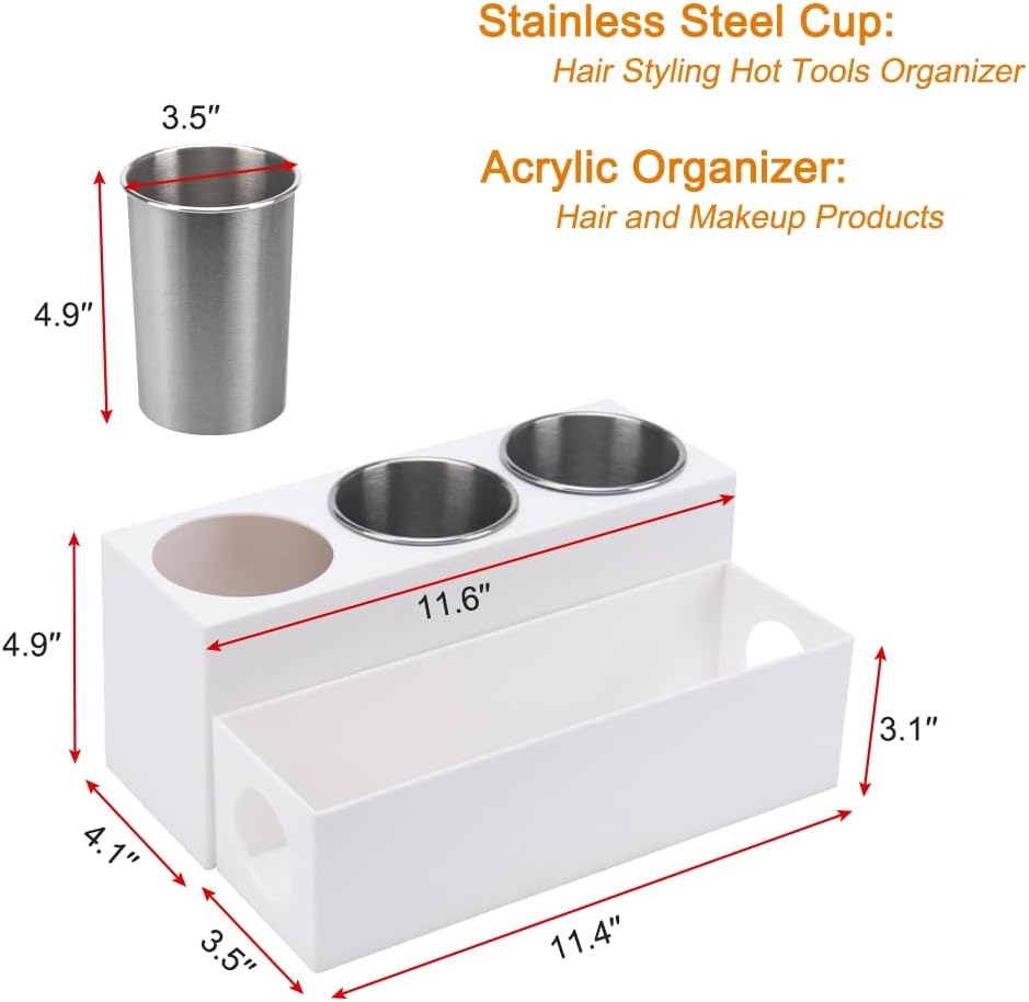Hair Tool Organizer with 3 Stainless Steel Cups, Cooling Hot Tools