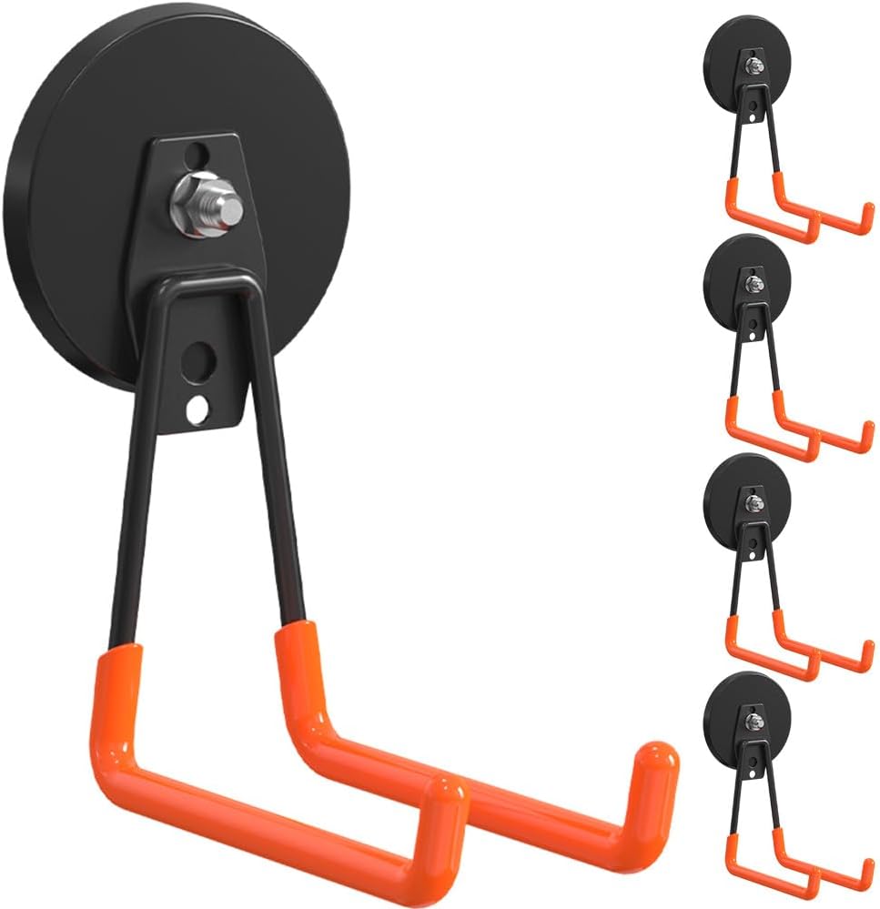 4Pcs Large Magnetic Hooks Heavy Duty Strong Magnet Hooks Heavy Duty Garage Storage Hook Utility Magnet Hooks for Garage Shelve Tool Cart Garden Tools Magnetic Hanger Holder Organization for Hanging