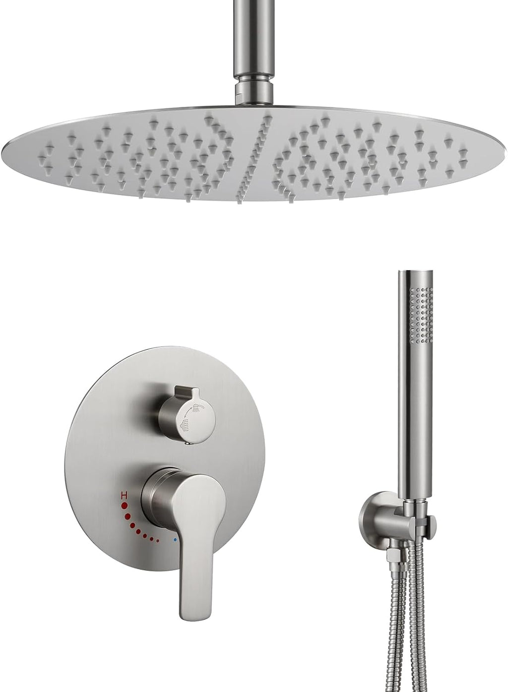 Brushed Gold Shower Faucet with Handheld Sprayer- 12 Inch Shower Head System Has Rain Shower Head and Handheld with Brass Valve- The Rainfall Shower Set for Bathroom Shower Fixtures