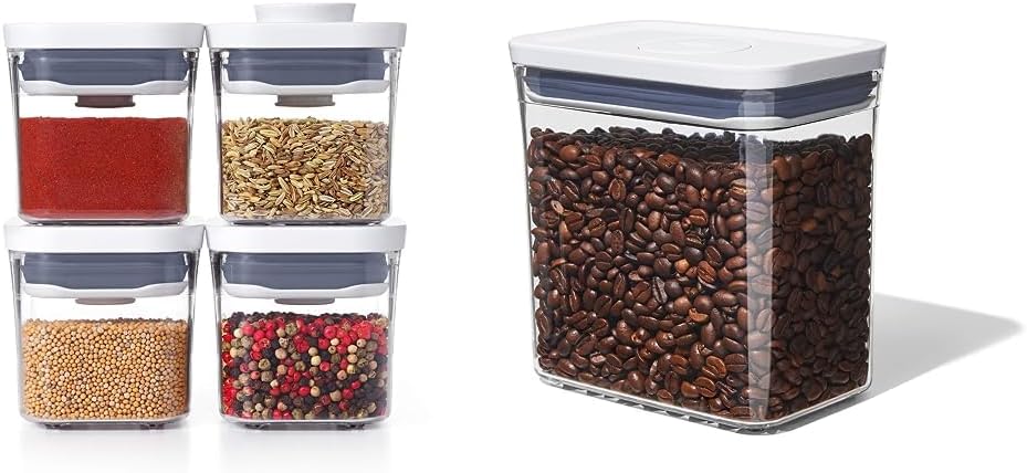 OXO Good Grips 4-Piece Mini POP Container Set Good Grips POP Container – Airtight 1.7 Qt for Coffee and More Food Storage, Rectangle, Clear