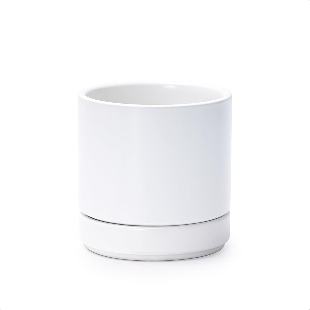 D'vine Dev 4.7 Inch Ceramic Planter Pot, White, 94-O-B-1