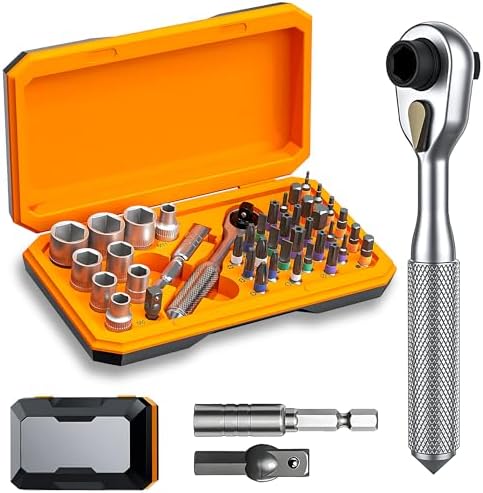 42-in-1 ratchet socket screwdriver set, 70N. m torque, 72-tooth ratchet wrench, S2 steel drill bit and Cr-V sleeve - portable tool kit for car, bicycle, motorcycle and home repair.