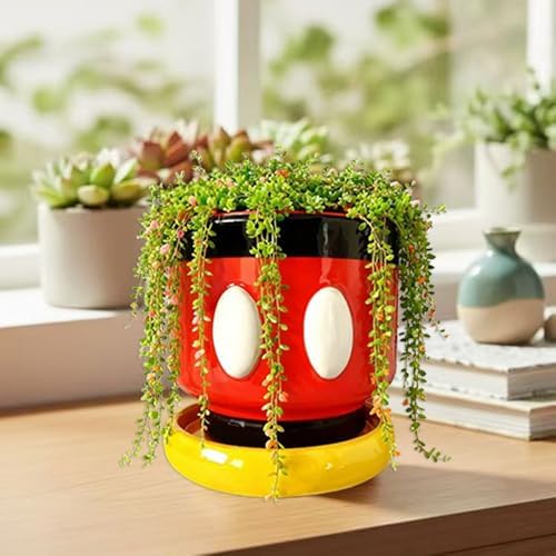 Red Cartoon Mouse Resin Planter with Drainage & Saucer,4.5In Decorative Plant Pots