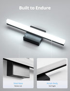 Combuh Black Bathroom Light Fixtures Over Mirror Lighting Gentle, 9W 16 Inch Modern LED Small Vanity Lamp Bar IP44 Slim Linear Bath Wall Sconces for Restroom Indoor Cool White 6000K