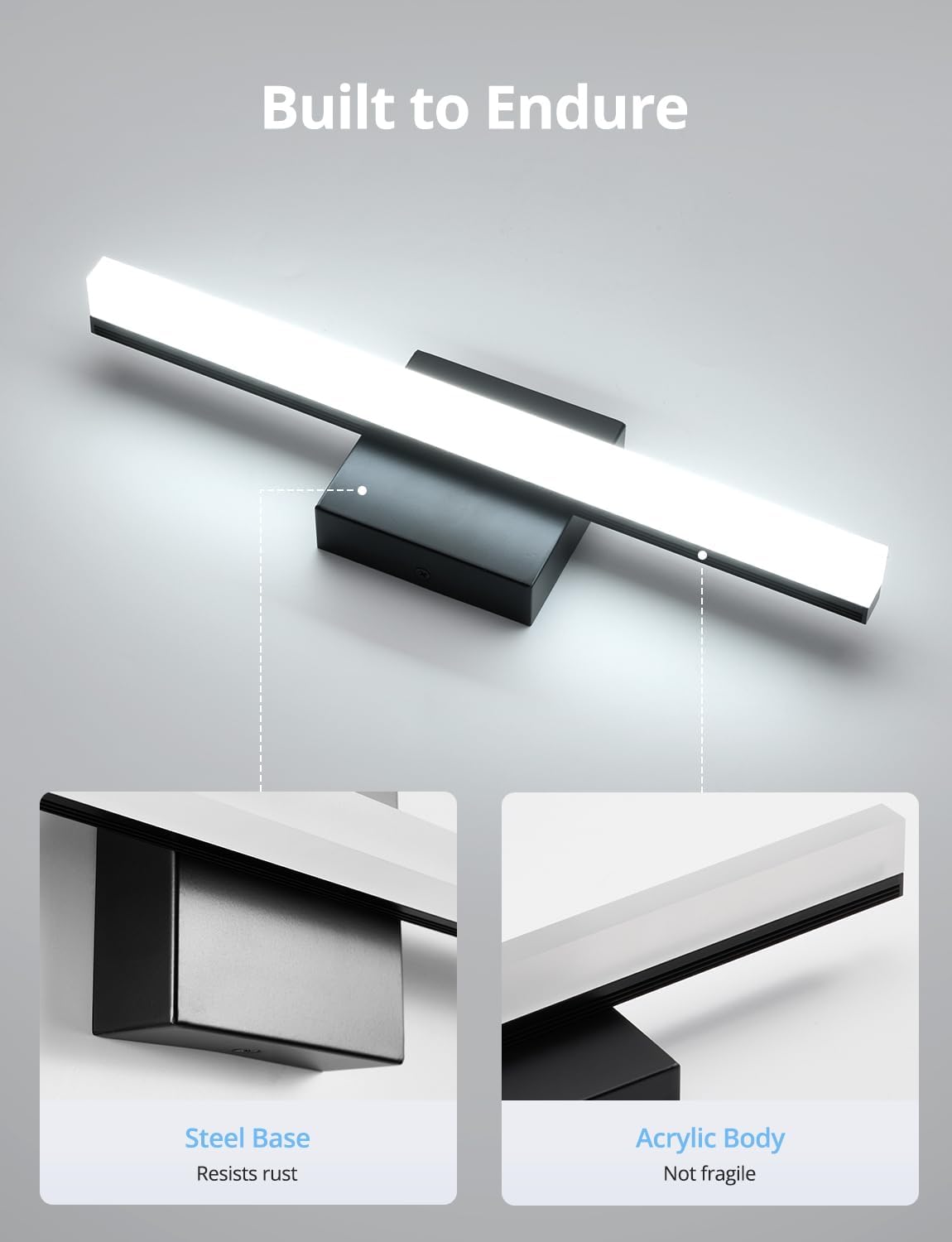 Combuh Black Bathroom Light Fixtures Over Mirror Lighting Gentle, 9W 16 Inch Modern LED Small Vanity Lamp Bar IP44 Slim Linear Bath Wall Sconces for Restroom Indoor Cool White 6000K