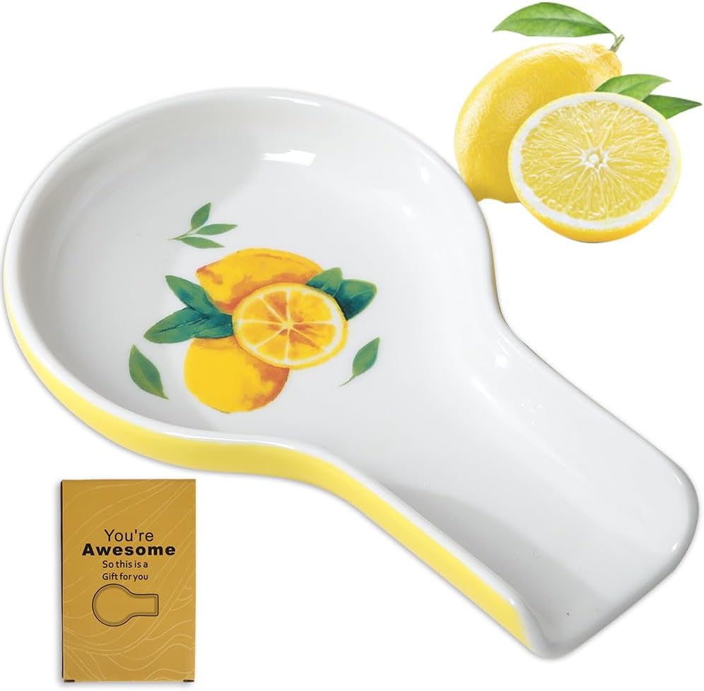 Spoon Rest for Stove Top Kitchen Decor Ceramic Spoon Holder (Lemon)