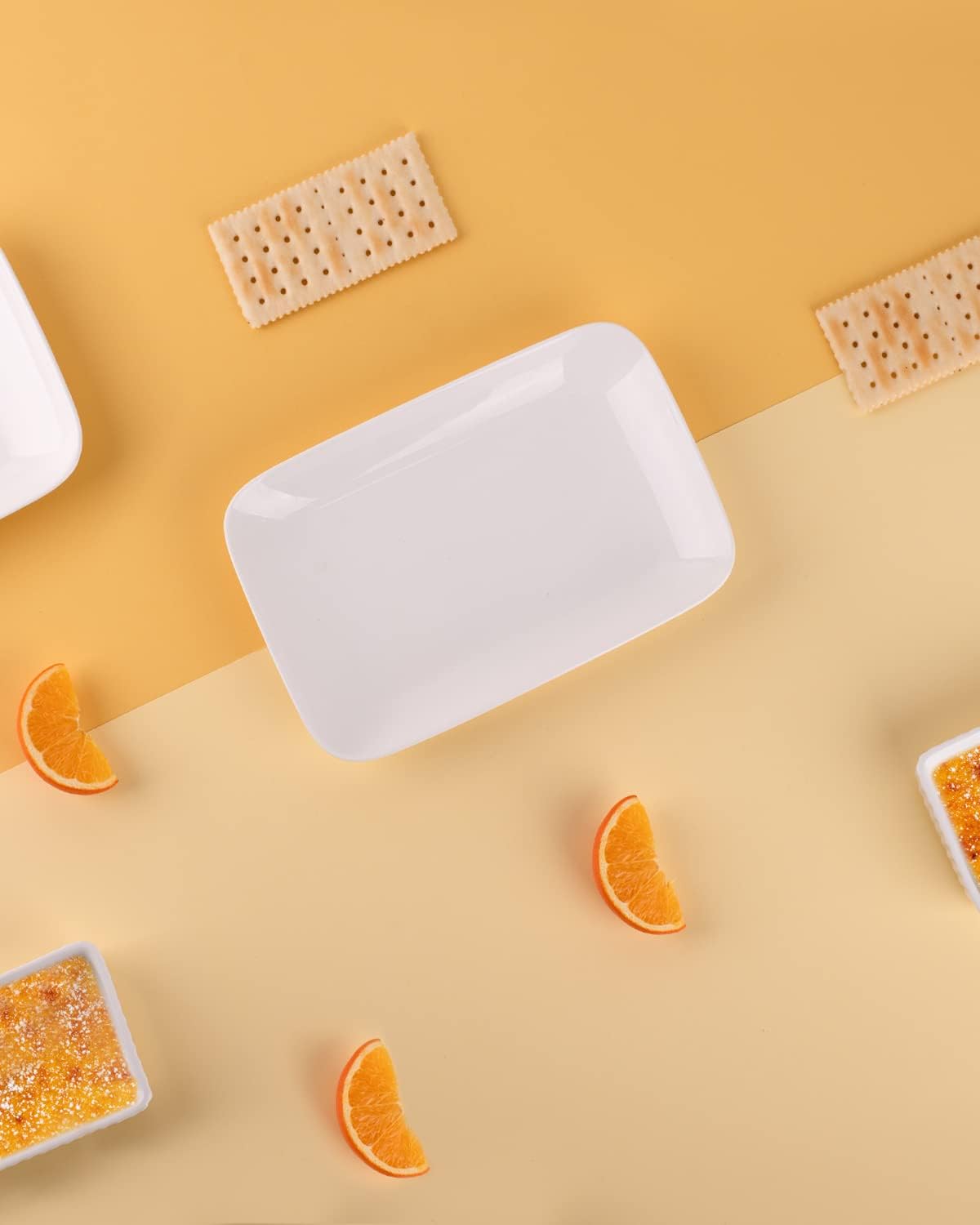 DELLING 8 Inch Rectangular Appetizer Plates Set of 6, Porcelain Salad Dessert Plates White, Small Serving Plates for Sushi Snack, Microwave Oven Dishwasher Safe, Stackable Ceramic Plates