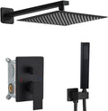 Shower Faucet Set Complete, Wall Mount Shower System for Bathroom 12 Inch High-Pressure Rainfall Shower with Handheld, Rough-in Valve Body and Trim Kit, Matte Black