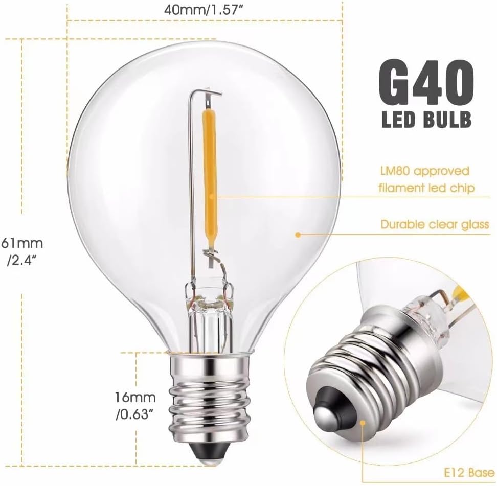 100FT Outdoor String Lights with 102 Shatterproof G40 LED Clear Globe Bulbs for Indoor/Outdoor, 2-Pack 50FT Connectable Hanging Lights for Party Decor