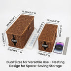 Wicker Cable Management Box, 2 Pack Large & Small Cable Organizer Box, Faux Rattan Hand-Woven Desk Organizer with 10 Cord Clips and 10 Ties, for Home Office and Charging Station