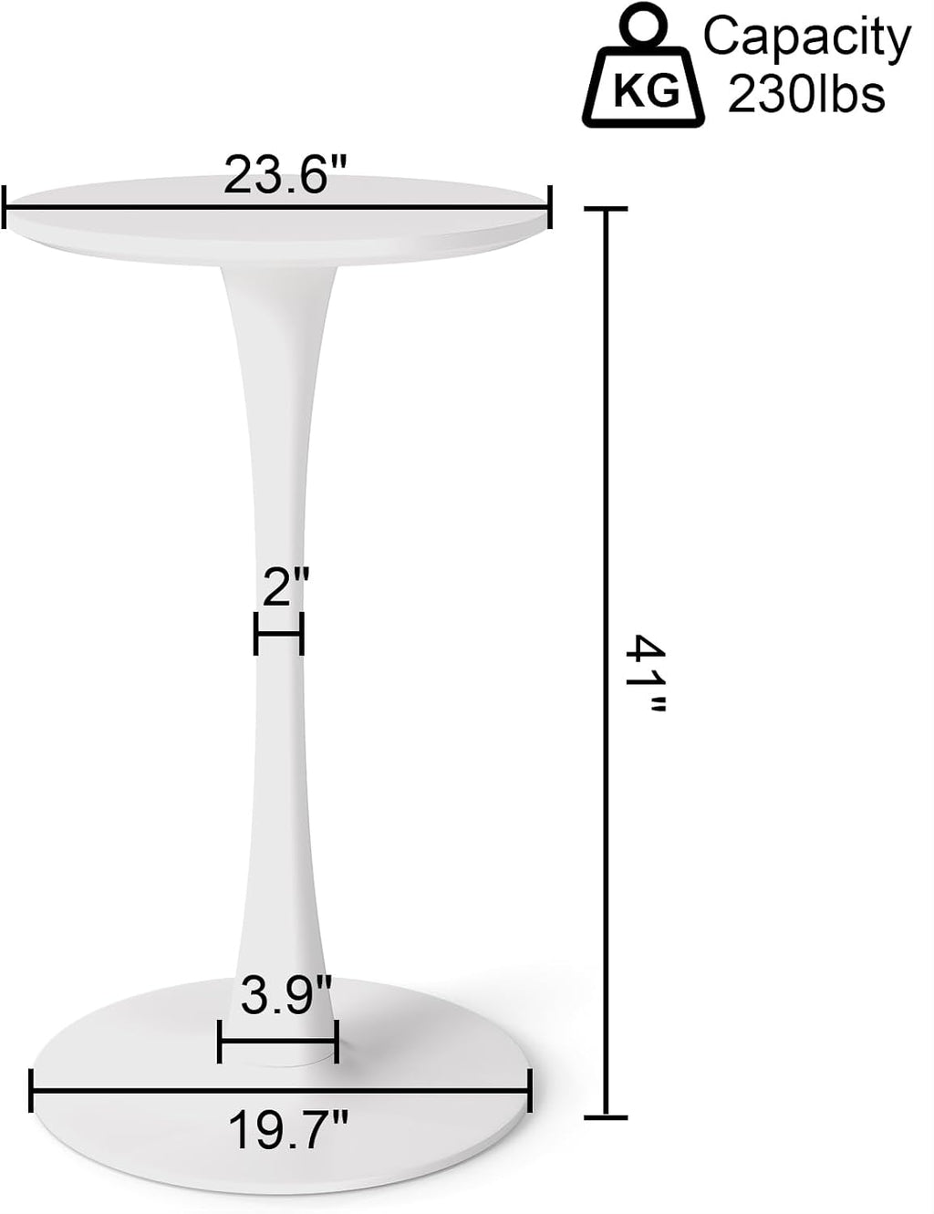 Modern Tulip Round Bar Table, 41” Height Bistro Pub Table, Height Cocktail Bar Table with Metal Base and MDF Top for Kitchen, Dining Room, Home Bar, Café, Small Spaces, White