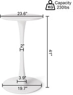Modern Tulip Round Bar Table, 41” Height Bistro Pub Table, Height Cocktail Bar Table with Metal Base and MDF Top for Kitchen, Dining Room, Home Bar, Café, Small Spaces, White