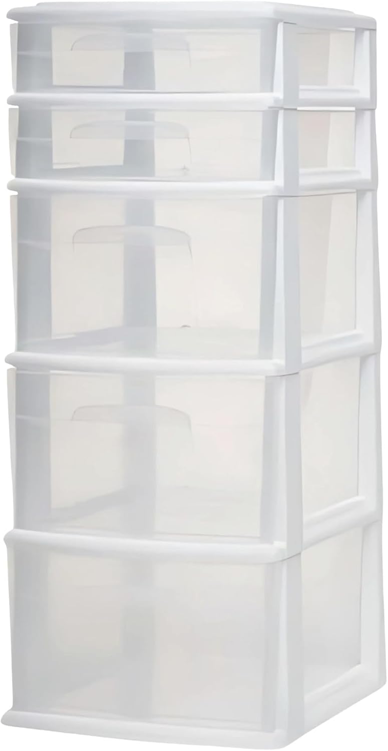 HOMZ Drawer Tower, 5-Tier Storage Organizer Unit, Black Frame