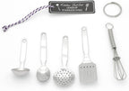 Mini Stainless Steel Kitchen Tool Set with Keychain(3.5"),Set of 5,Includes Whisk, Spatula, Spoon, Skimmer,Soup ladle