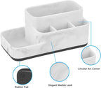 Toothbrush Holder Organizer - Multi-Functional Bathroom Storage for Makeup, Skincare, and Accessories - White Marble Look Countertop Organizer for Sink and Vanity Spaces