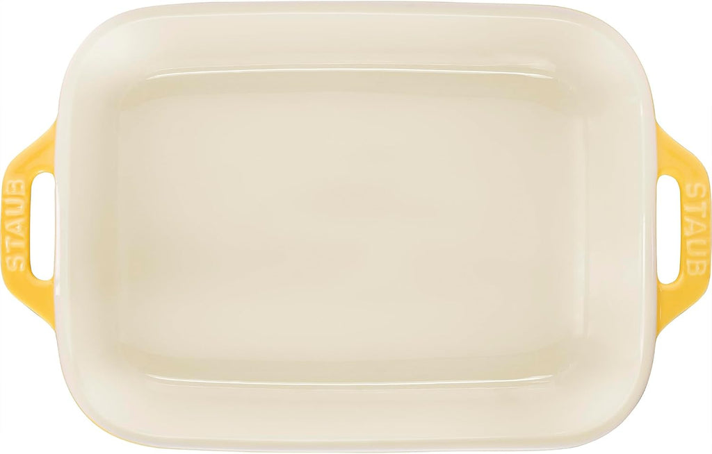 STAUB Ceramic Rectangular Baking Dish Set, Casserole Dish, 2-Piece, Citron
