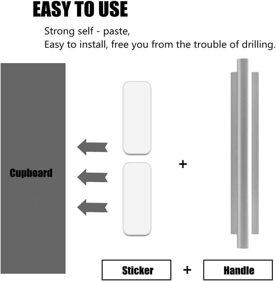 10 Pack Self-Stick Push Pull Helper ABS Plastic Wardrobe Handle Instant Cabinet Drawer Furniture Handles (Silver)