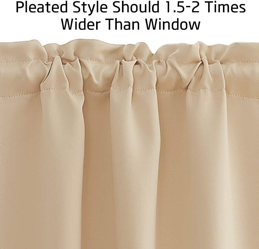 NICETOWN Farmhouse Valances for Kitchen/Bathroom/Living Room/Bedroom Blackout Privacy Adjustblae Rod Pocket Short Winow Curtains for Cafe/Loft/Office, 1 Pair, 42" x 18" + 1.6" Header, Biscotti Beige
