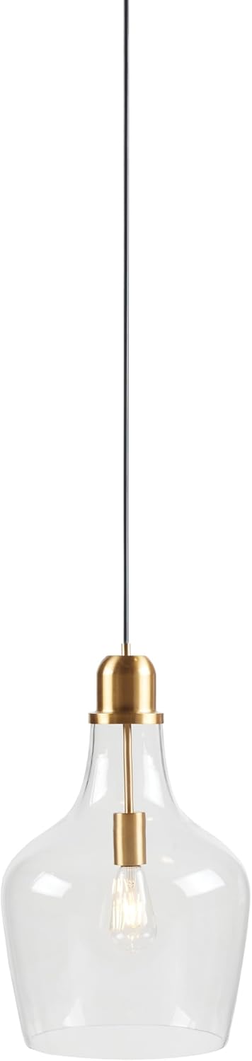 INK+IVY Auburn Pendant Kitchen Lighting for Dining Room, Industrial Lights, Hand-blown Glass Bell Shaped Pendant Light for Kitchen Island, Foyer, Bedroom, 9" Dia x 95.5" H, Bronze/Clear