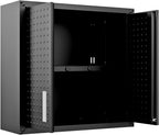 Manhattan Comfort Fortress Floating Garage Storage Cabinet with Adjustable Shelves and Lock, Recessed Handles, Metal Wall Mounted Lockable Utility Cabinet, Steel Garage Storage in Charcoal Gray