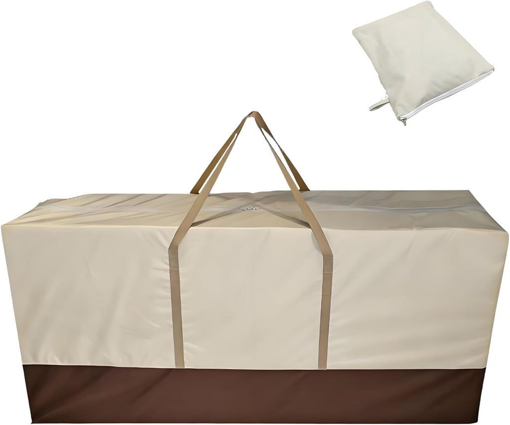 68" Extra Large Waterproof Outdoor Cushion Storage Bag – Heavy Duty Patio Furniture Cover with Zipper,Handles for Pool Decor,Christmas Tree Storage & Moving (173x76x51cm) (Beige And Brown)