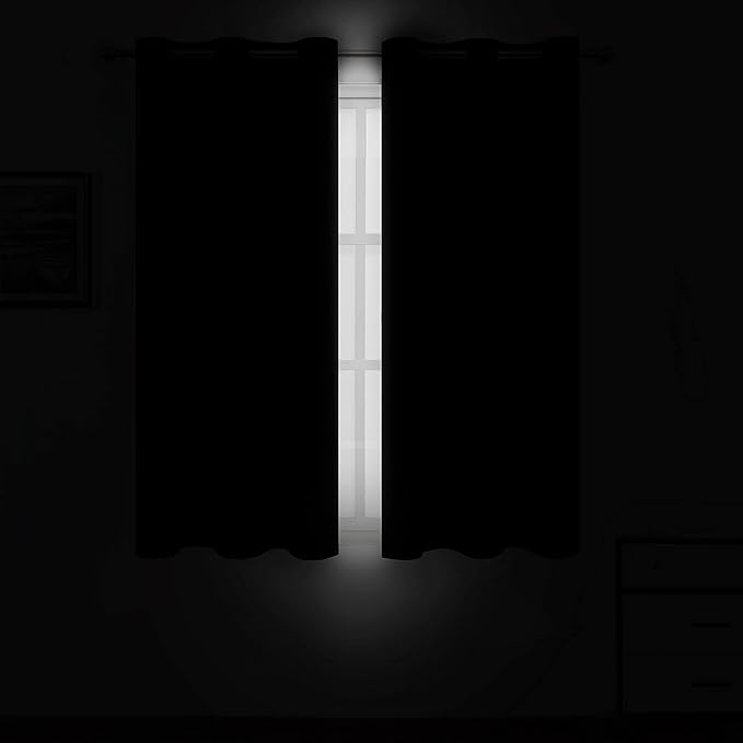 LEMOMO Black Blackout Curtains 42 x 54 Inch Length Set of 2 Panels Grommet - Image 3