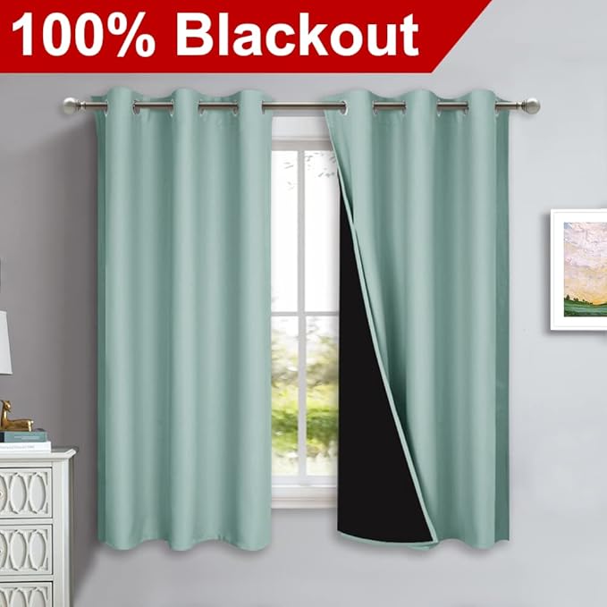 NICETOWN Aqua Blue 100% Blackout Lined Curtains, 2 Thick Layers Completely - Image 2