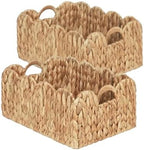 Set of 2 Scalloped Edge Wicker Storage Basket with Built-in Handles