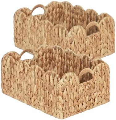 Set of 2 Scalloped Edge Wicker Storage Basket with Built-in Handles