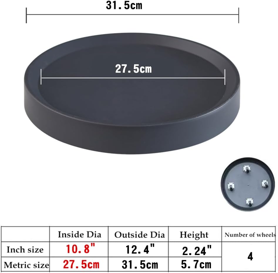12.4" Plant Caddy with Hidden Wheels,2Pack Round Gray+Light Gray