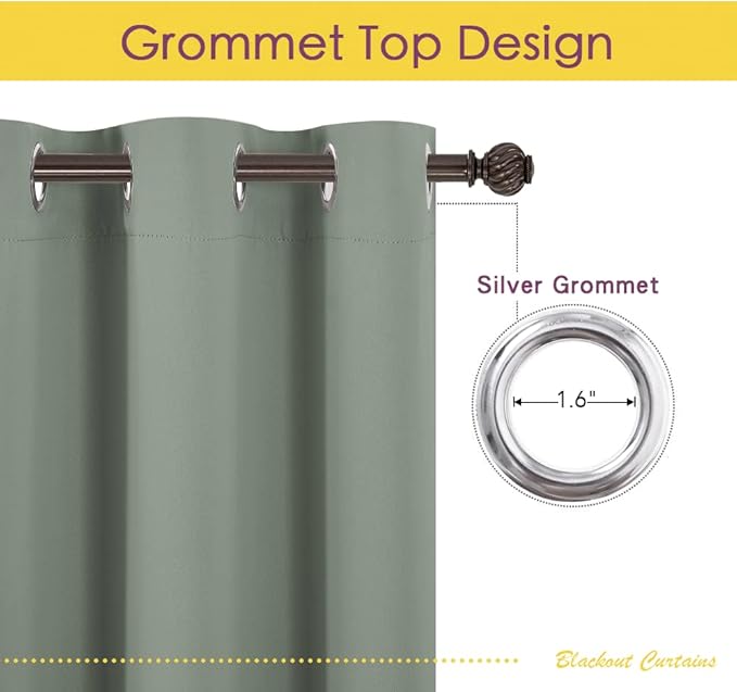 NICETOWN Greyish Green Blackout Draperies Curtains - Image 3