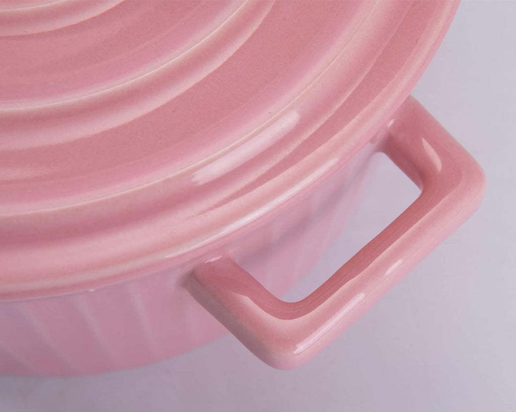 WHJY Pink Ceramic Casserole Dish with Lid，1 Quart Ceramic Casserole Pan for Bakeware Oven