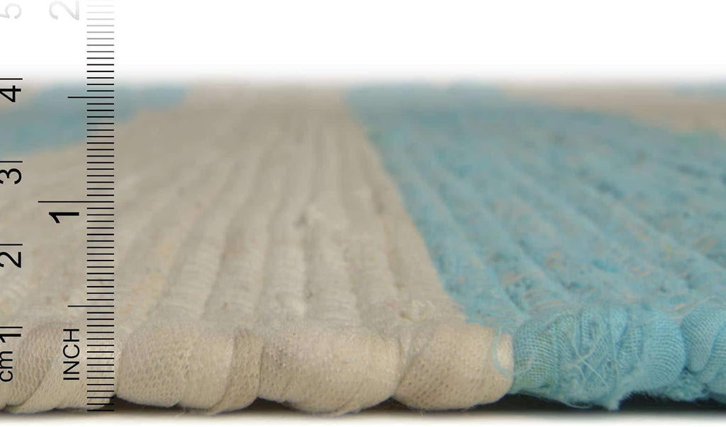 Unique Loom Chindi Rag Collection Area Rug - Striped (4' 1" x 6' 1" Rectangle, Turquoise and Ivory)