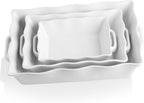 Sweejar Casserole Dishes for Oven, Ceramic Bakeware Set of 3, Rectangular Baking dish with Handles, Wave Edge Lasagna Pan Deep for Cooking, Cake, Dinner, Banquet and Daily Use (Baking dish(Set of 1), Red)