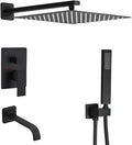 Matte Black Shower System with Tub Spout Wall Mounted Bathtub Shower Faucet Set for Bathroom with High Pressure 10" Rain Shower head and Handheld Shower Head Kit