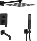 Matte Black Shower System with Tub Spout Wall Mounted Bathtub Shower Faucet Set for Bathroom with High Pressure 10" Rain Shower head and Handheld Shower Head Kit