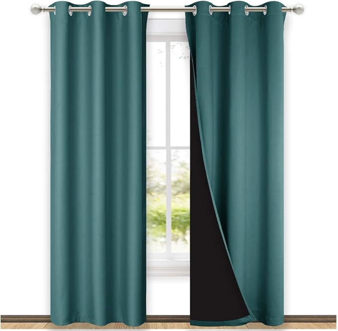 NICETOWN Sea Teal Full Shade Curtain Panels, Sea Teal, Pair of Thermal by NICETOWN