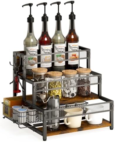 LOTEYIKE 3 Tier Coffee Syrup Rack Organizer 12 Water Bottles Holder Stand