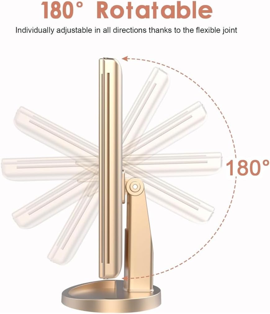 Flymiro Tri-fold Lighted Vanity Makeup Mirror with 3x/2x/1x Magnification, 21Leds Light and Touch Screen,180 Degree Free Rotation Countertop Cosmetic Mirror,Travel Makeup Mirror (Gold)