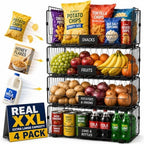 4 PACK XXL Stackable Wire Baskets for Pantry Organization and Storage