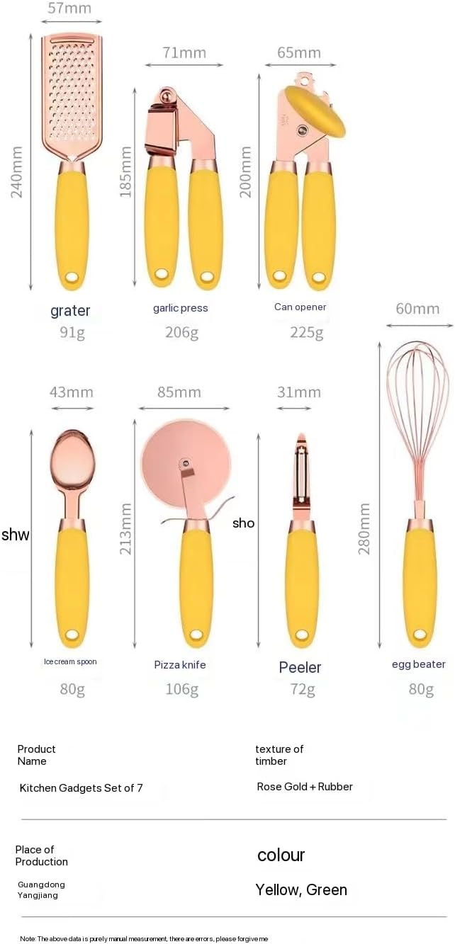 White & Gold Kitchen Tools and Gadgets - Luxe 7PC Cooking Tools and Gadgets with Anti-Slip Handles, Utensils Set, Gold Kitchen Accessories,Premium Kitchen Gadget Set (rose gold and pink)